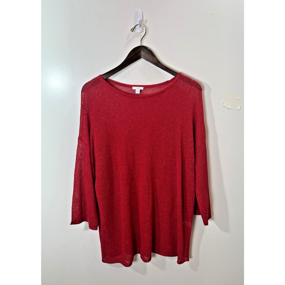 J. Jill Womens Linen Blend Sweater Size L Red Vibrant Minimalism Coastal Classic - Picture 1 of 8